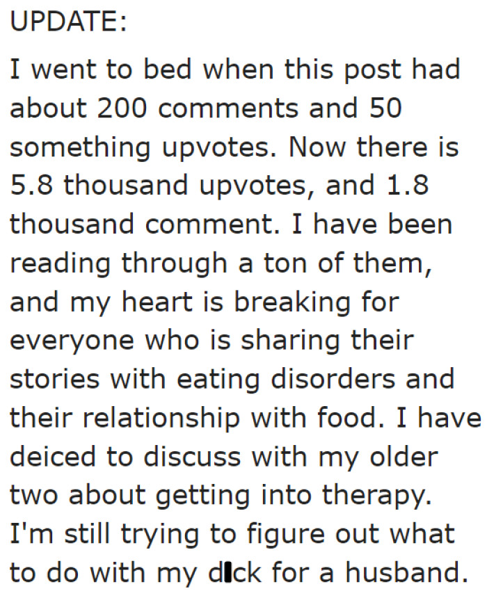 The OP was heartbroken at the stories of users who ended up with eating disorders.