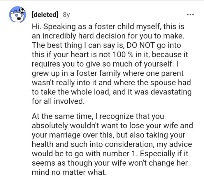 This Redditor understands that the OP doesn't want to lose his wife