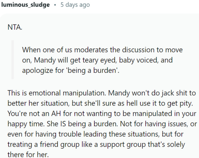 Mandy's Behavior Is Emotional Manipulation