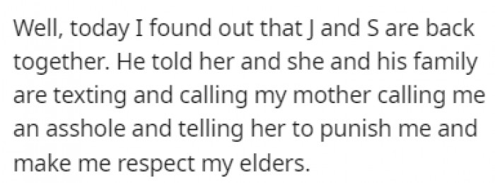 The couple got back together after this, and he told OP's sister what she had done