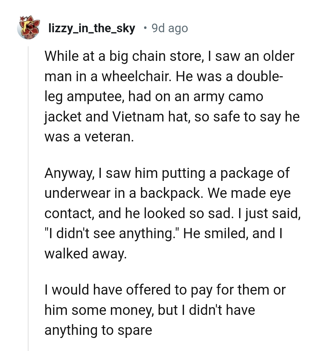 29. Not having anything to spare