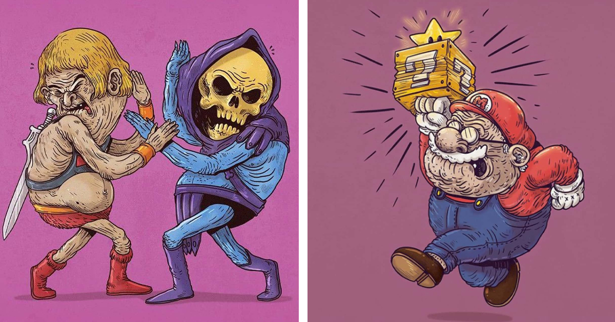 Artist Reimagines Iconic Cartoon Characters In Their Later Years, And Time Hasn’t Been Kind