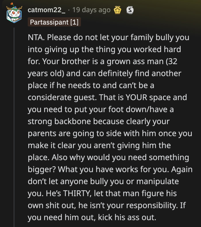 OP needs to make sure that her spine is shiny and strong to fight the pressure her parents are putting on her