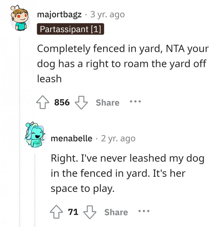 #3 It's your own yard, it's for you to do what you want to do as long as you don't bother other people.