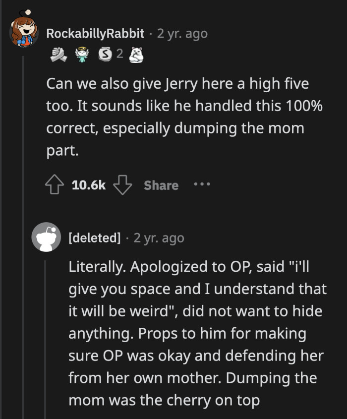Jerry handled the accident perfectly and put OP's comfort above everything else