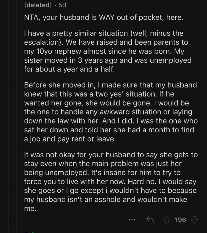 Op's husband is way out of pocket here.