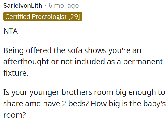 The offer of a sofa implies being excluded.