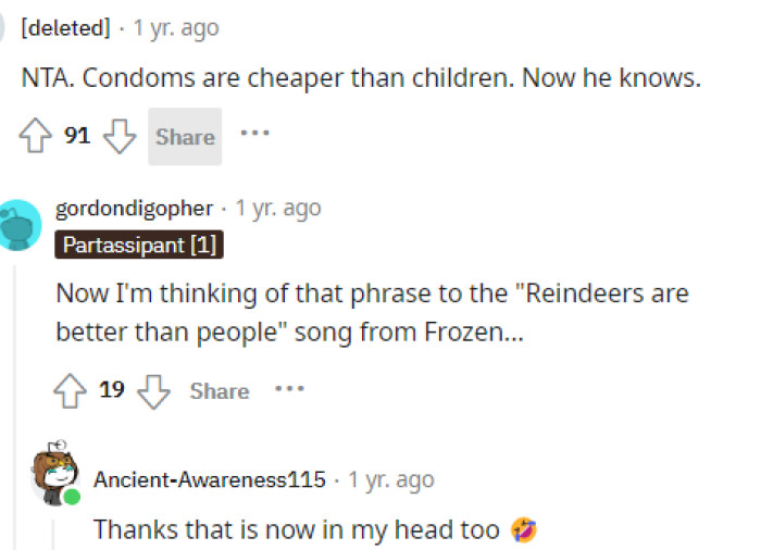 Now he knows for sure because going out is definitely expensive or just doesn't happen now with a child, and he sees that clearly now.