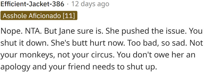 Jane pushed the issue