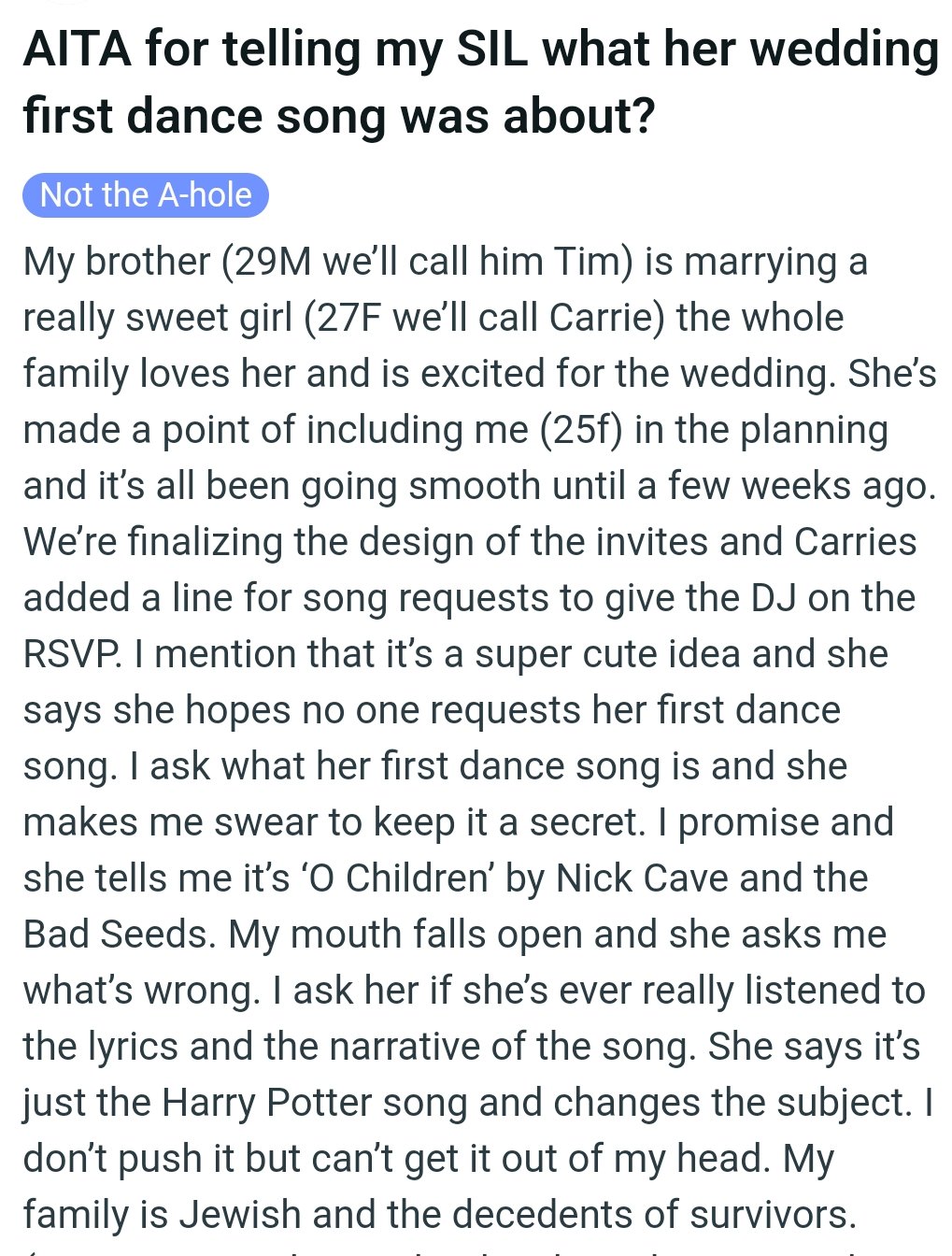 The OP kicks off her story