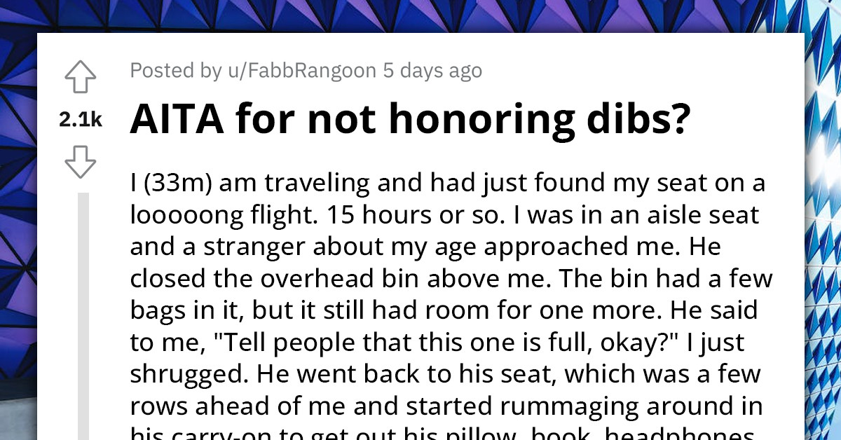 Redditor Gets Called Out On Flight For Not Honoring Dibs On Overhead Compartment