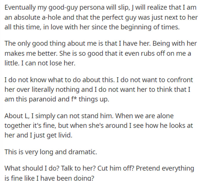 He concludes his post by asking what he should do to deal with this situation or if he should even address it at all.