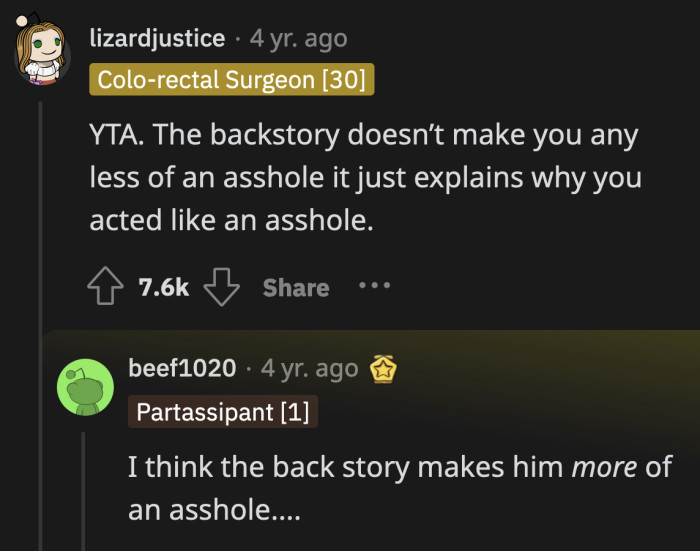 This is one of those stories where the context made the OP look more like a monster.