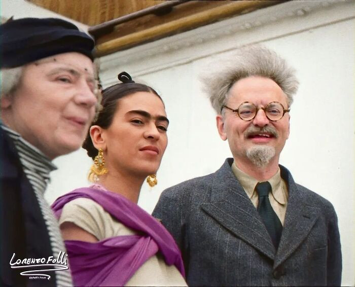 10. Russian Revolutionary Leon Trotsky (Right), Mexican Artist Frida Kahlo (Center), And Revolutionary And Wife Of Trotsky Natalia Sedova, Photographed Together In Mexico In 1937