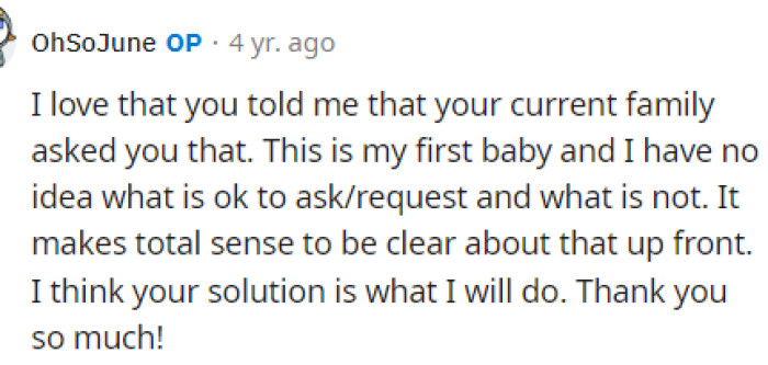 OP actually responded to this situation and was thankful for the perspective on what is okay or not okay to request.