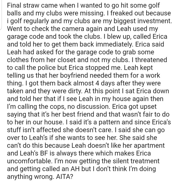 OP has finally put his foot down, and Erica is certainly not happy about his way of handling this issue