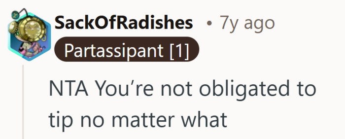 That stance strips tipping down to a decision, not a duty. It sounds simple, even if the fallout rarely is.