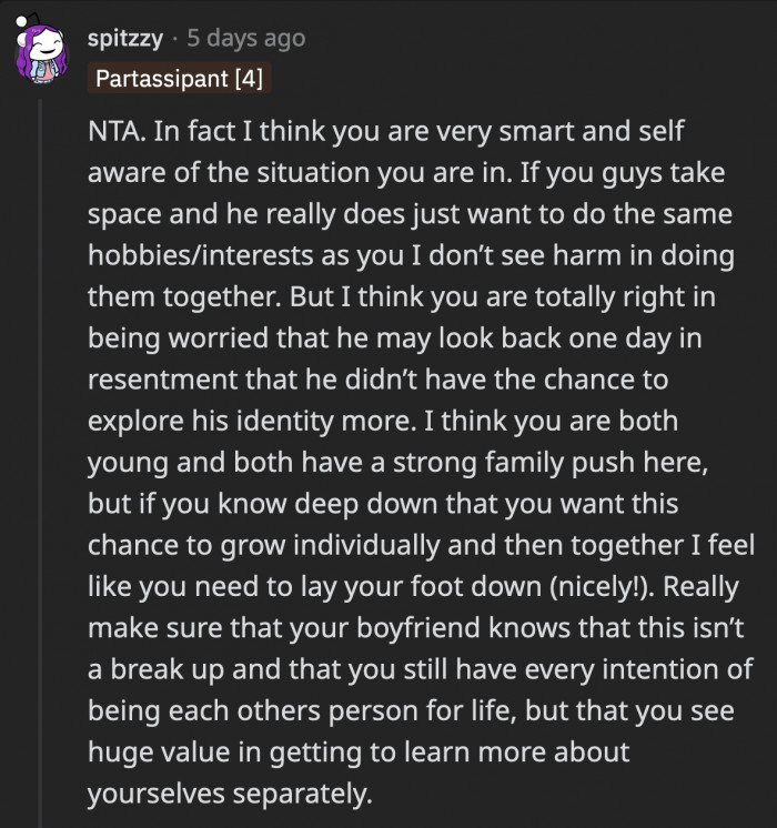 It’s nice that OP is aware of the situation she’s in and smart enough to realize that her intentions are for a healthier relationship