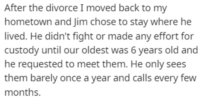 OP's ex-husband didn't try to fight over custody, allowing OP to take care of their daughters