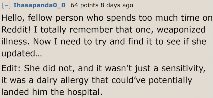 The husband created a weaponized illness.