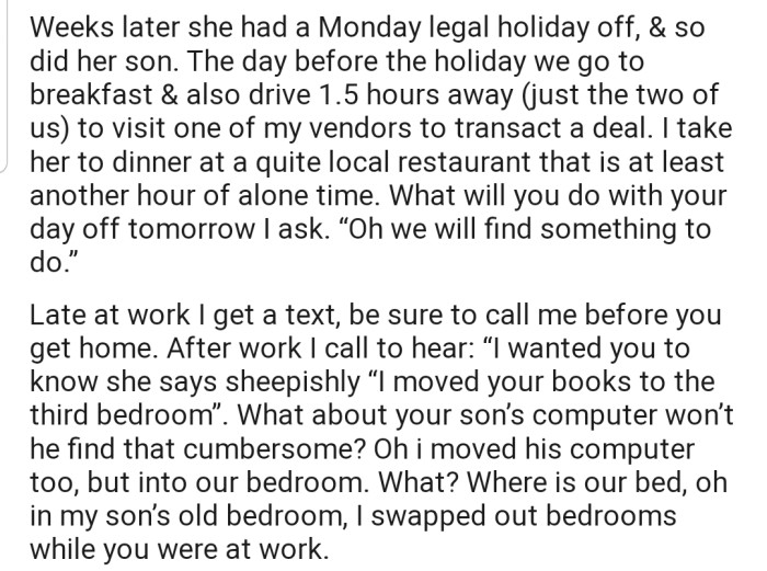 Weeks later, she went ahead with the swap while OP was at work, and without his consent