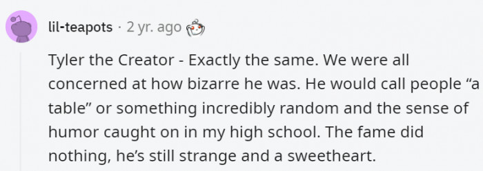1. He's still true to himself, both then and now, and that's one of the most lovable things about him.