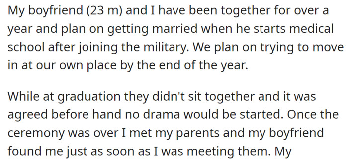 She said her parents and her boyfriend don't get along: