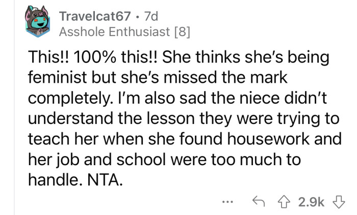 The niece understood things a little differently.