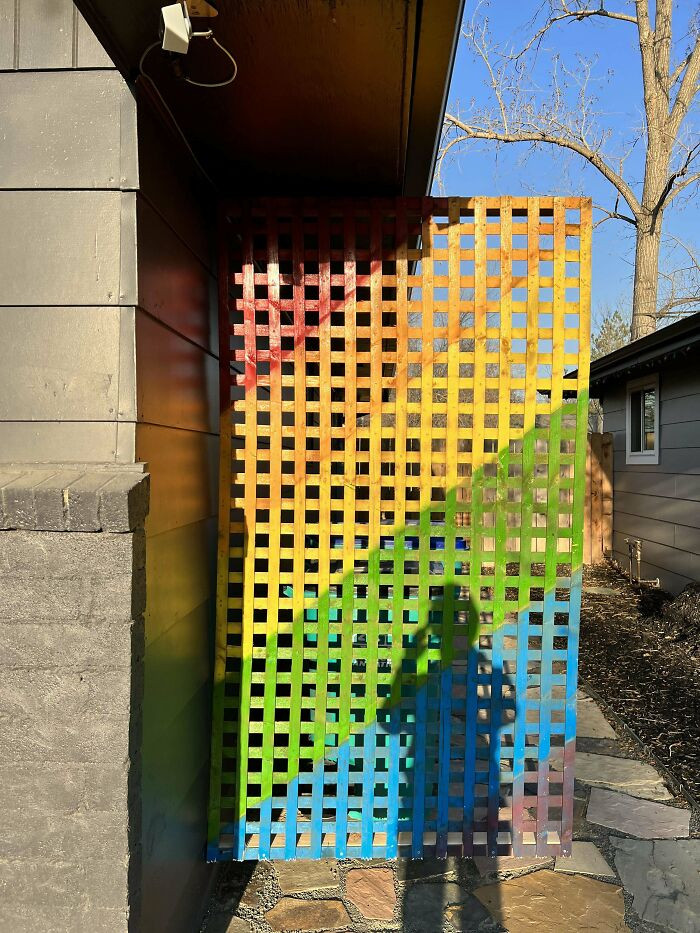 27. Our Homophobic Neighbor Complained to the City That Our Trash Bins Are on the Side of Our House. The City Said We Could Put Up Lattice in Front of the Bins. Hope She Loves Our New Lattice!