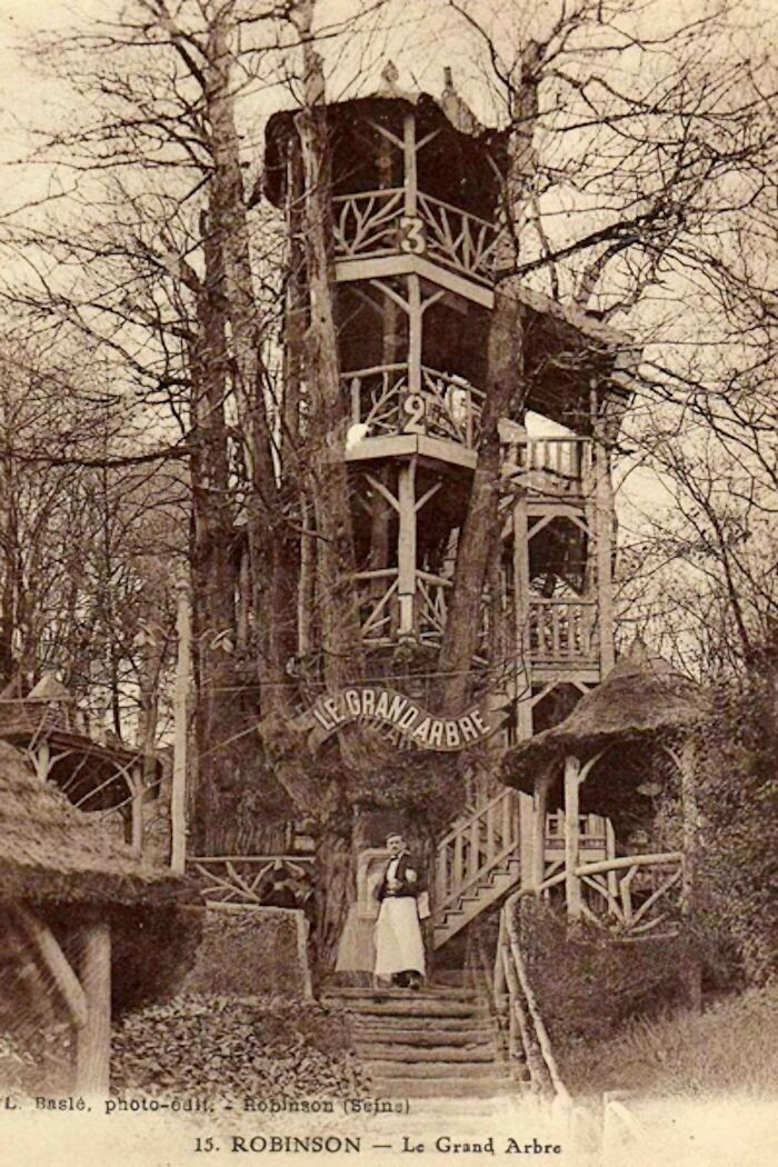 "In 1848, Joseph Gueusquin Built ‘Le Grand Robinson’, An Interconnected Treehouse Cabaret Based On The Swiss Family Robinson"