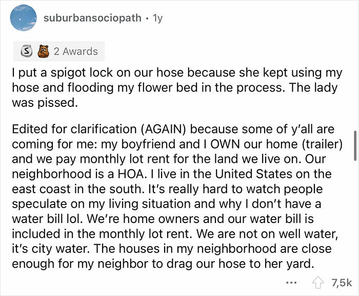 17. She Kept Using Their Hose and Flooding Their Flower Bed