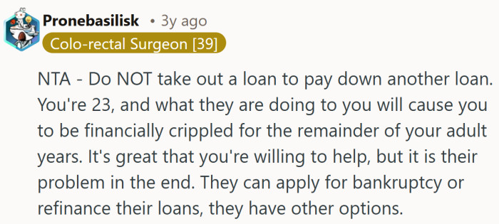 A clear reminder that taking a loan to fix another loan is the financial version of digging straight down.