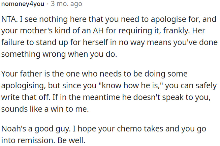 OP's dad should be the one apologizing, but OP can let that slide considering his behavior.