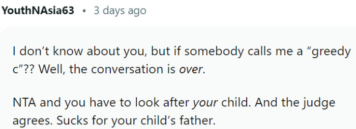OP has to look after her child.