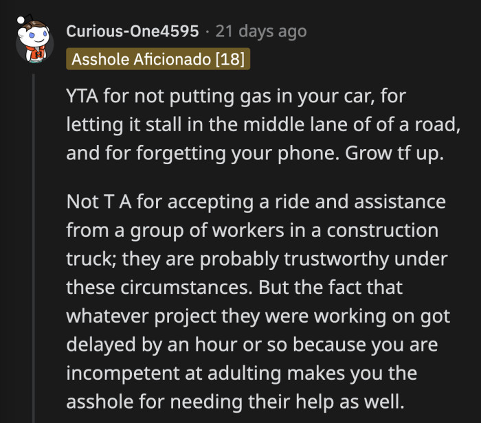 OP Has a Lot of Growing Up to Do, and Fast