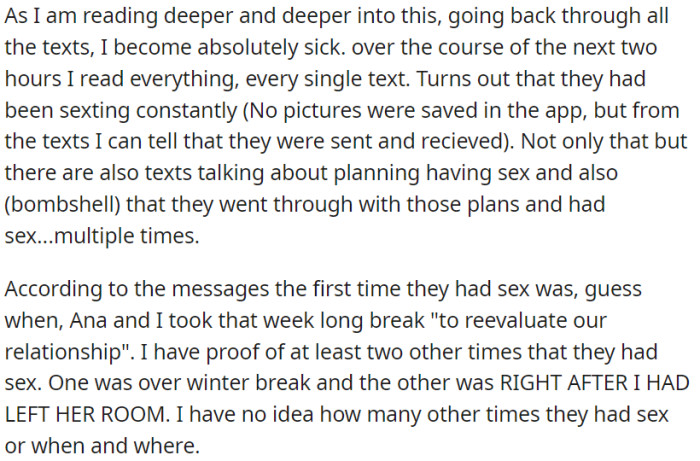 OP discovered all the messages that his girlfriend had shared with her 'friend.'