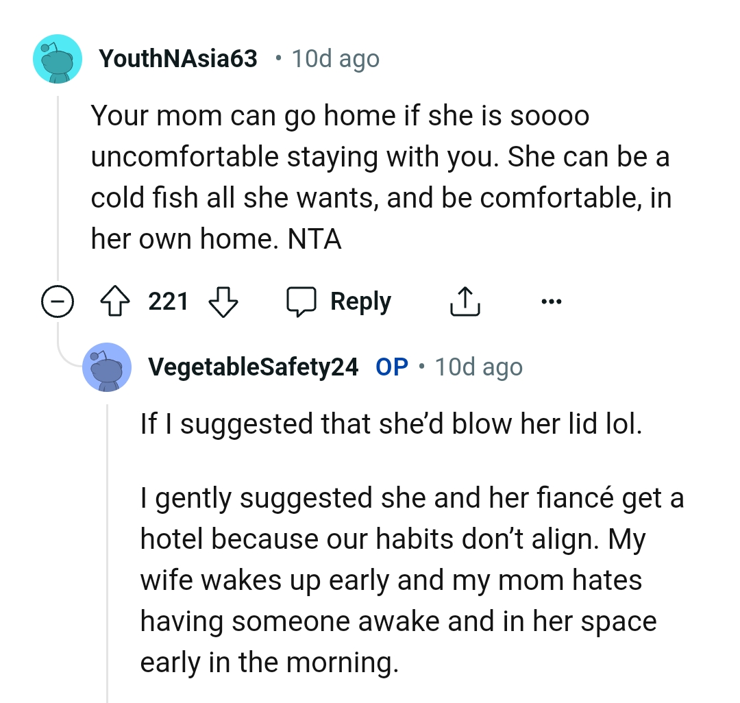 She and her fiancé should get a hotel room