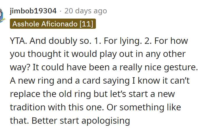The lying part is really what we are focusing on because it's absolutely not okay that he lied about it and tried to deceive his wife.