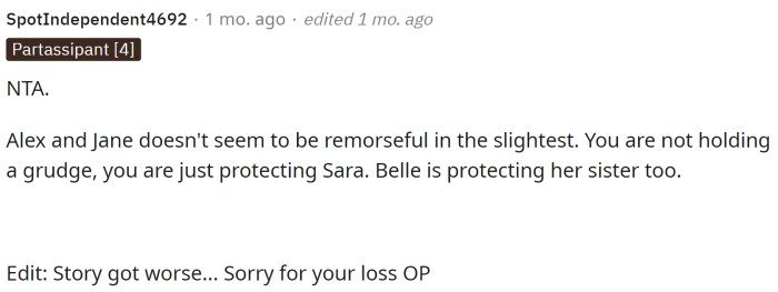 They don't feel bad at all for their actions, and it's also come out that Sara had actually passed away in 2020.