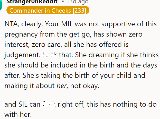 A Redditor said it's not about the MIL and SIL, thus the OP is right
