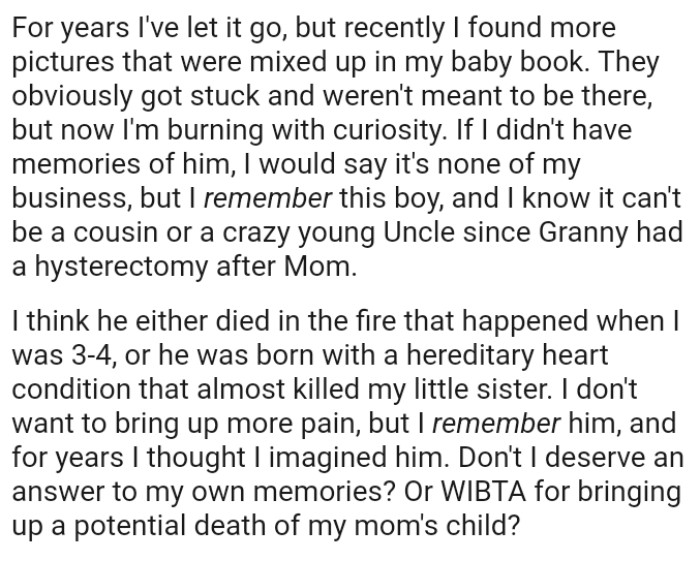 The OP remembers this boy, and she knows it can't be a cousin or a crazy 0young Uncle