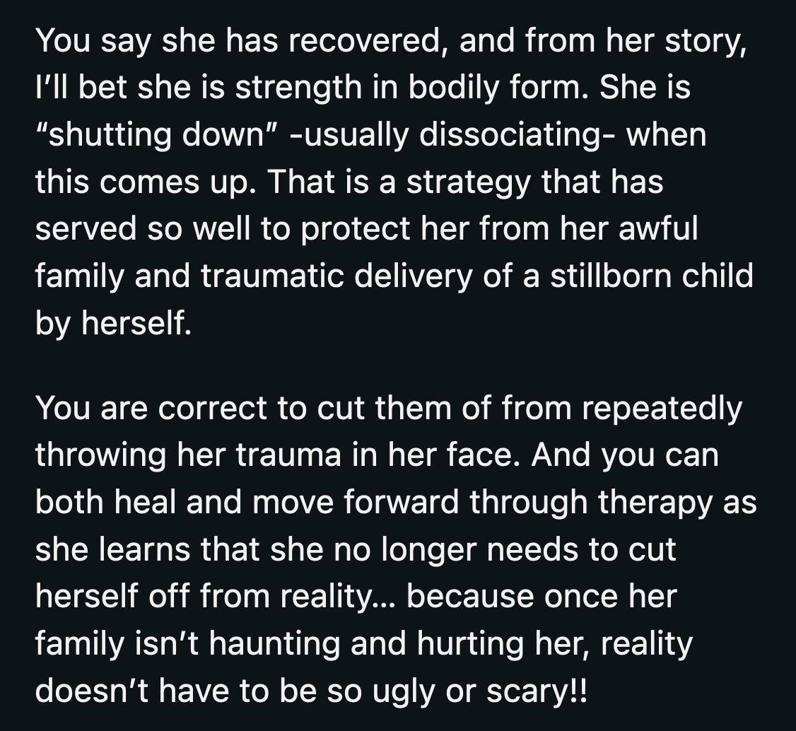 The commenter explained how distancing from his wife's family could immensely help her.