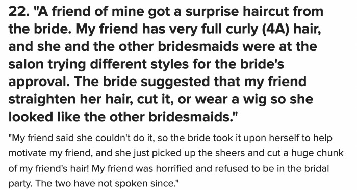 There’s a reason she said no to the professional hairstylist at the salon, and then she got a botched job from the bride