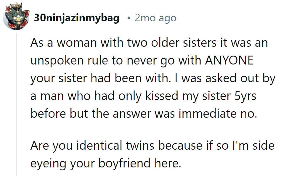 Looks like they missed the memo on sister code! Side-eyeing indeed.