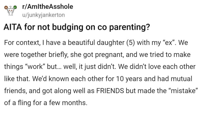 OP shares a 5-year-old daughter with his ex, with whom he had a fling for a few months