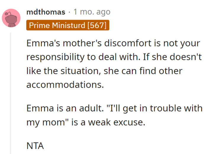 If discomfort checks in, hotels are just a booking away. Emma's 'getting in trouble' vibe is so last high school.