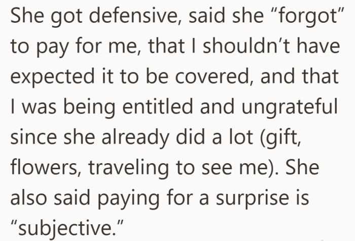 Instead of clarifying expectations, the response reframes the issue as a question of gratitude.