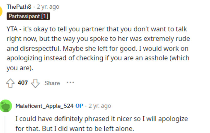 OP admits again that the phrasing could have been nicer, but he's still missing the point a little bit here.