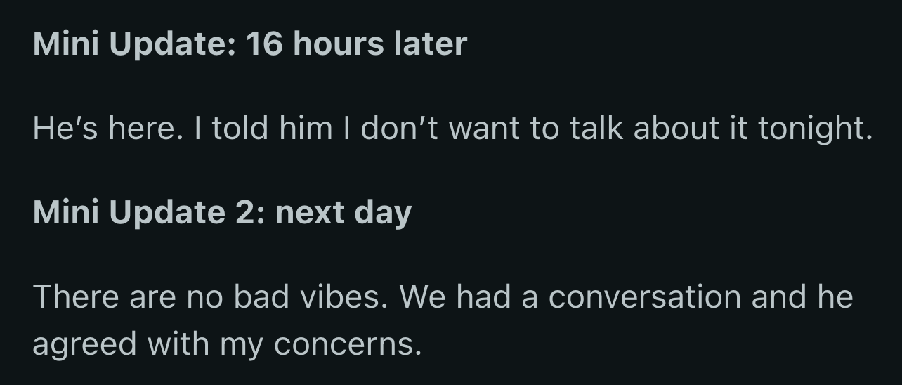 Her BF acceded to OP's points when they talked. OP said there were no 