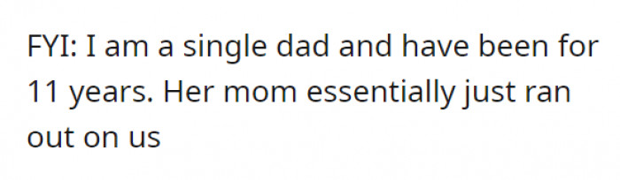 A little context: OP is a single dad, essentially raising his daughter alone.